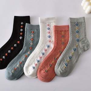 High Quality Cotton Socks Autumn Winter Korean Sen <b>Tied</b> Socks Womens Middle Tube Retro Literary Socks - Product Image 2