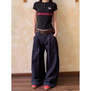 Pantalon décontracté unisexe plissé léger style rétro américain, coupe large et droite, polyvalent, nouveauté - Product Image 3