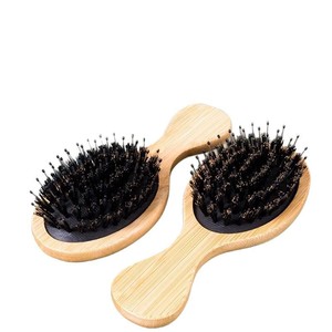 Natürlicher Bambus-Massagekamm Wildschweinborsten-Haarbürste Tragbarer Holz-Luftkissen-Kopfhautkamm für Salon & Heimstyling - Product Image 1