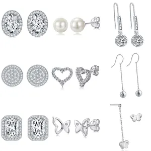 Bijoux en argent 925 Huggie, boucles d'oreilles saphir pierre de naissance ronde Zircon, pendants d'oreilles