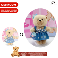 Teddy ISLAND - Poupée ours en peluche avec robe florale bleu clair et accessoire nœud bleu, sous licence mondiale