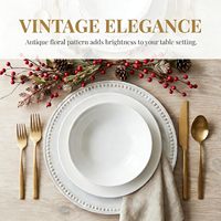 Assiette de présentation vintage de 13 pouces, blanche, en plastique perlé, style antique, pour mariage, Noël, anniversaire
