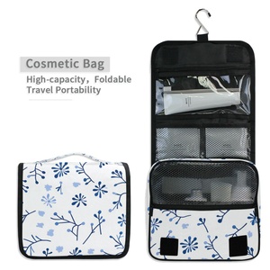 Blue Flowers Patterns Portable <b>Storage</b> Bag <b>Toiletries</b> Organizer Women Zipper Waterproof Hanging Travel Wash Pouch Bag - Product Image 4