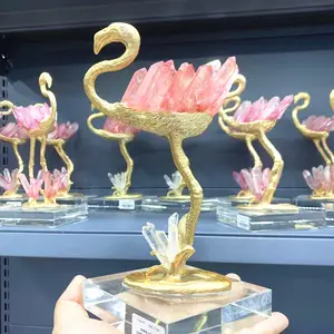 Dân Gian Thủ Công Pha Lê Chữa Bệnh Đá Tùy Chỉnh Flamingo Tượng Pha Lê Chấm Trang Trí Cụm