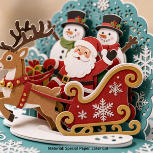 Carte de vœux de Noël pop-up 3D, traîneau du Père Noël, carte de Noël artisanale, cadeau festif, artisanat en papier - Product Image 4