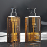 XINDE Bouteille de Lotion Corporelle en Plastique Ambré de Haute Qualité, Flacon de Savon Liquide et Pompe à Shampooing de Luxe pour l'Emballage de Soins Capillaires 350ml