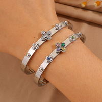 Bracelet ajustable en acier inoxydable avec trèfle et zircon, style coréen, étanche, pour femme