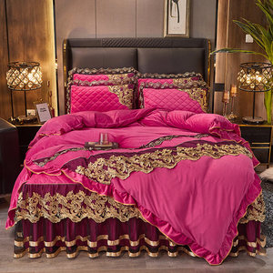 4-Piece <strong>Luxury</strong> Lace Ruffle Bedskirt <strong>Set</strong> <strong>with</strong> <strong>Matching</strong> <strong>Curtains</strong> King Size Polyester 400TC Quality Modern <strong>Bedding</strong> <strong>Set</strong> - Product Image 2