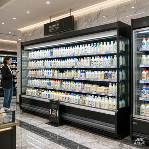 Réfrigérateur de présentation pour produits laitiers noir 2m, à température unique, avec rideau d'<span class=keywords><strong>air</strong></span> frontal ouvert, refroidisseur de lait, contrôle numérique de la température et éclairage LED pour - Product Image 1