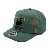 Gorra Snapback Ajustable de 5 Paneles con Bordado, Estilo Urbano Vintage, Unisex, Color Verde Azulado, Diseño Gráfico de Palmera Ibis