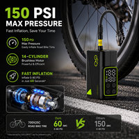 150PSI Tragbare Elektrische Fahrradpumpe Bürstenloser Motor Mini-Luftkompressor Smart Dual-Display Wiederaufladbarer Fahrradreifenfüller