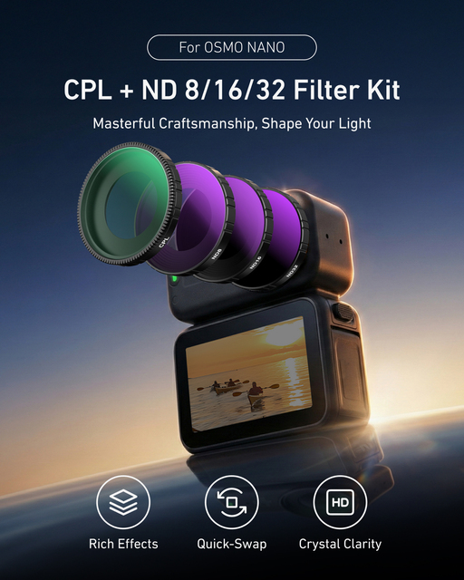 Camera Lens Filter Kit CPL ND8 ND16 ND32 Nano Coating Waterproof Ultra Light Action Camera Outdoor Shooting