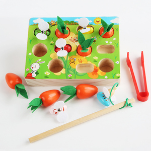 Juguete Educativo Temprano para Niños, <span class=keywords><strong>Granja</strong></span> para el Desarrollo de la Inteligencia - Jugar a Jalar Zanahorias, Pescar, Juguetes de Madera - Product Image 4