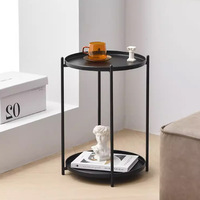 Mesa de Centro de Dos Niveles de Hierro Forjado Estilo Nórdico, con Espacio de Almacenamiento y Ruedas, Diseño Moderno Minimalista para Sala de Estar o Dormitorio