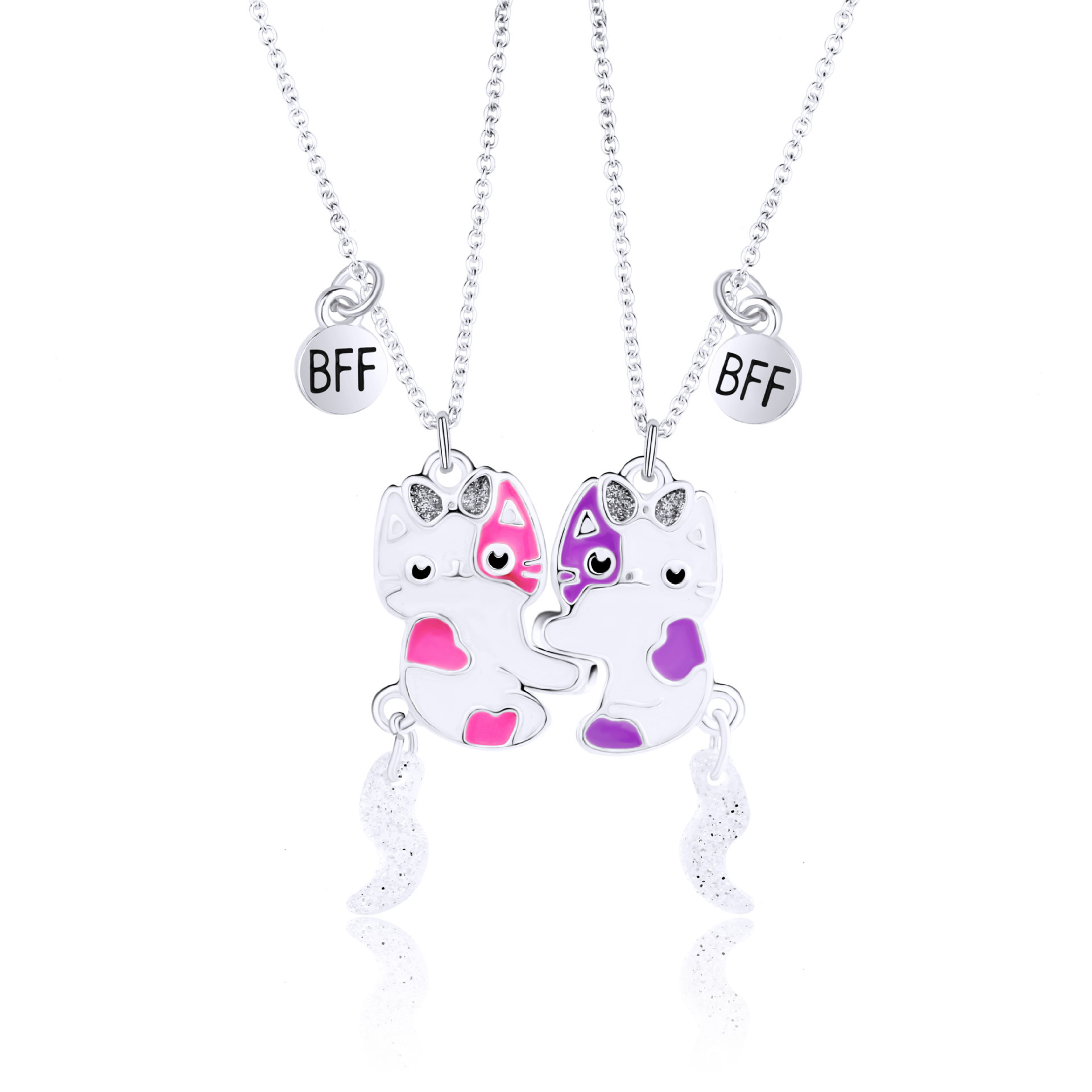 2 Collane Amicizia Con Ciondolo Gatto Abbinato – A Forma Di Cuore, In Acciaio Inossidabile Argentato, Regalo Perfetto Per Amiche, Sorelle O Fidanzate