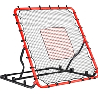 Jaring Rebounder Baseball Sudut Dapat Disesuaikan 4x4.5FT Pelatih Pitchback 2 Zona Pukulan Poliester Tahan UV Merah/Hitam