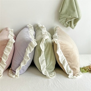 55 Colors Velvet Ruffle <b>Throw</b> Pillowcase Hotel 18x18 Inches Custom Label Decorative Linen Pillowcase Set Cushion Cover Home - Product Image 2