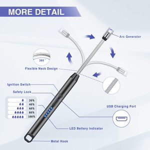 Accendino al Plasma Elettrico Ricaricabile Antivento con Collo Flessibile Rotazione a 360° USB Senza Fiamma per Candele e Barbecue - Product Image 2