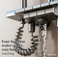 Ensemble de robinetterie de douche thermostatique murale gris anthracite avec affichage numérique, design moderne à touches de piano, jet de pluie et jet de massage pour hôtels et villas