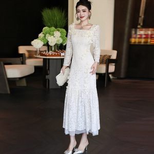 Nuevo Vestido Largo de Lujo Ligero con Encaje, <span class=keywords><strong>Estambre</strong></span> de Crisantemo, Perlas Colgantes y Pétalos - Product Image 1