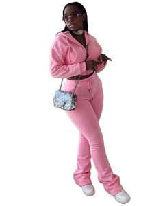 شعار مخصص خريف شتاء ملابس نسائية سميك صوفية محصول سويتشيرت مضيئة بنطال رياضي للركض هوديي طقم بنطال نسائي من قطعتين - Product Image 5