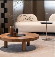Table basse ronde en bois massif de style nordique rétro japonais, design simple pour la maison, le salon ou l'ameublement