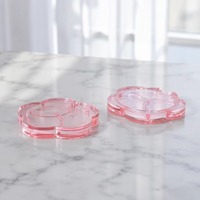 Palet Eyeshadow 3 Warna Bentuk Bunga Yuecai, Wadah Kosmetik Plastik Transparan Pink, Tutup Transparan, Portabel, Logo Dapat Disesuaikan