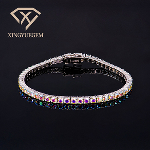 Vòng tay tennis đá moissanite hai màu, trang sức màu AB, bạc 925, vượt qua bài kiểm tra kim cương, dây chuyền vĩnh cửu, đá quý VVS 3mm - Product Image 1