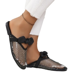 2026 nuovo KJ signore <span class=keywords><strong>pantofole</strong></span> 2024 estate spiaggia scivoli <span class=keywords><strong>mare</strong></span> piatte nero bianco maglia con strass Bowknot Casual <span class=keywords><strong>pantofole</strong></span> per le donne - Product Image 5