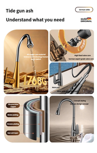 Robinet mélangeur de cuisine en cuivre à double usage chaud/froid, extractible, anti-éclaboussures, 2-en-1, finition chromée, avec capteur sans contact - Product Image 6