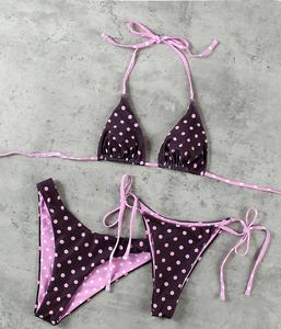 Viviblook Z316ST01 Conjunto de traje de baño de verano para mujer, conjunto de 3 piezas, sujetador triangular con tiras y tiras en los hombros, tanga sexy, conjunto de bikini para vacaciones en la playa - Product Image 3