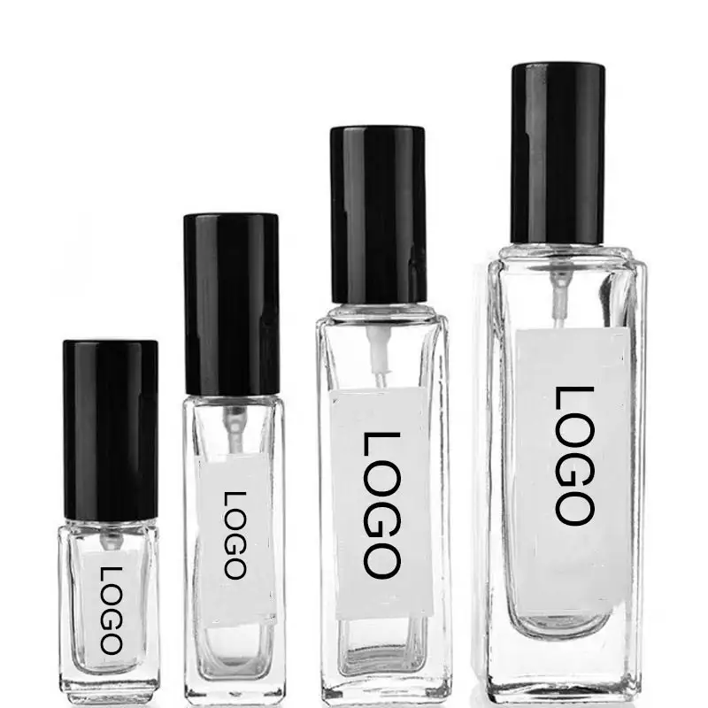 5ml 10 ml 30ml boş koku Atomizer kozmetik ambalaj temizle sprey pompa kapağı ile 10 ml kare parfüm cam şişe