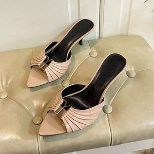 Custom Designer Women's High-heeled Shoes Genuine Leather Summer Open-toe <b>Sandals</b> Outdoor Pointed-toe Ultra-fine Slip-on - Product Image 1