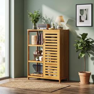 Étagère de rangement portable multifonctionnelle moderne à double niveau en bambou de qualité supérieure, non pliable, 66x87x33cm - Product Image 4
