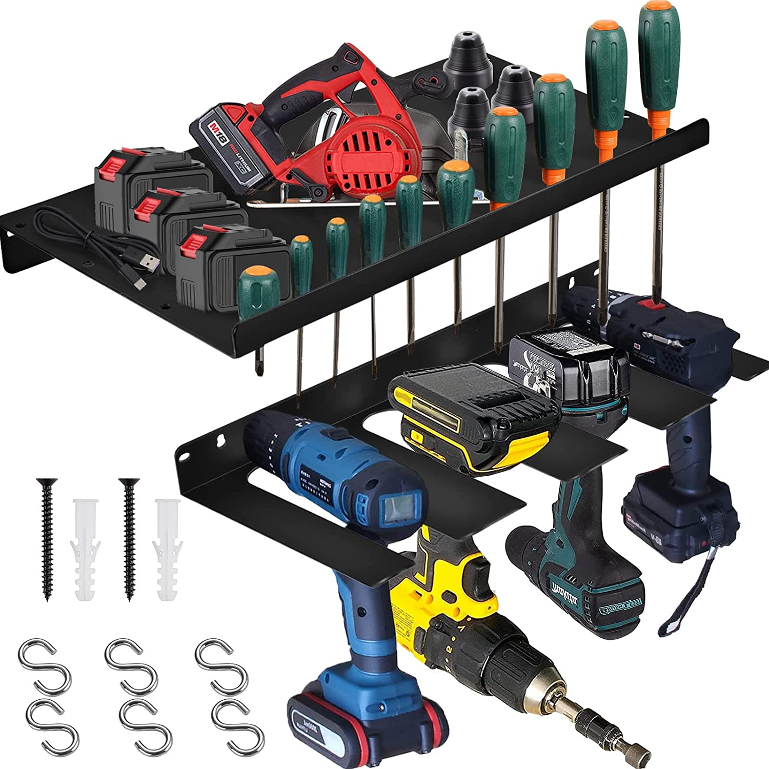 GARITIN Garage Power Tool Organizer Wall Mount, Garage Wall Organizer Drill Holder And Storage Power Tool Rack, Black - View #2