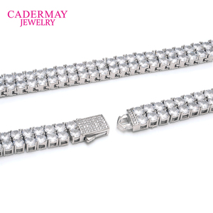 Cadermay Luxury Hip Hop Jewelry 925 Silver 3mm Corte redondo 2 filas Iced Out Collar de <span class=keywords><strong>tenis</strong></span> de moissanita personalizado <span class=keywords><strong>para</strong></span> rapero hombres - Product Image 4