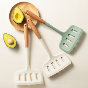 BPA Free Large Food Grade <b>Silicone</b> Slotted Turner Spatula Wooden Handle Heat Resistant Non Stick Stir Fry Cooking <b>Tool</b> - Product Image 2