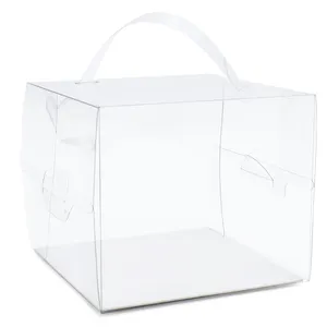 Zl caixa transparente de acetato, caixa dobrável de pvc para doces, bolos transparentes, eco friendly, com alça