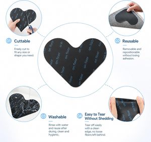 OEM 4 pièces de patins de tapis en forme de cœur, antidérapants en PU réutilisables et lavables, avec ruban adhésif double face sans résidus pour sols en bois dur - Product Image 2