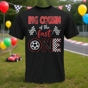 T-shirt d'anniversaire Big Cousin Of The Fast One Race Car pour le 1er anniversaire, tenue de famille - Product Image 3