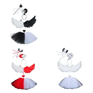 Halloween Kids Little Monster Skirt Demon Angel Wings Angel Hoop Headband Star Stick Set Girl Halloween Party Dress Up Costume