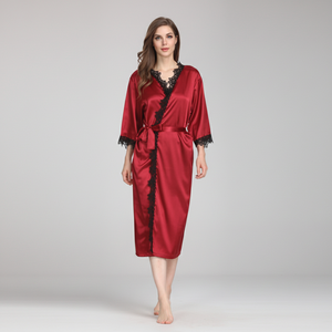 Kimono Lungo da <span class=keywords><strong>Sposa</strong></span> <span class=keywords><strong>e</strong></span> Damigella in Pizzo <span class=keywords><strong>e</strong></span> Raso di Seta, Taglie Forti, Lussuoso, Sexy, per Donna - Product Image 2