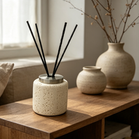 Diffuseur de parfum d'intérieur de luxe artisanal en résine texturée avec bouteille en verre et couvercle métallique – Vase diffuseur vide pour la maison