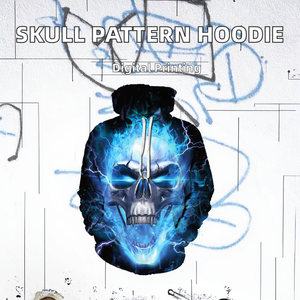 Venta al por mayor de los hombres de alta calidad 100% algodón impreso Logo Sudadera con capucha patrón de calavera cordón largo para deportes Fitness primavera con capucha - Product Image 3
