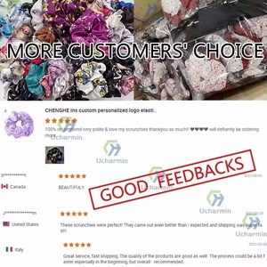 CHENGHE logotipo personalizado cinta terciopelo algodón satén seda scrunchies para mujeres pequeño MOQ elástico scrunchy lazos para el cabello - Product Image 6