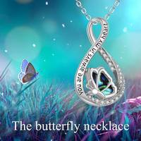 Collier d'urne en argent sterling 925 avec symbole de l'infini papillon en coquille d'ormeau pour cendres avec mot gravé
