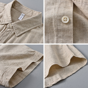 <span class=keywords><strong>Camicia</strong></span> da <span class=keywords><strong>uomo</strong></span> casual in cotone e <span class=keywords><strong>lino</strong></span> <span class=keywords><strong>oversize</strong></span> a maniche corte, personalizzabile OEM, all'ingrosso, di alta qualità, tinta unita, senza stampa, con bottoni - Product Image 2