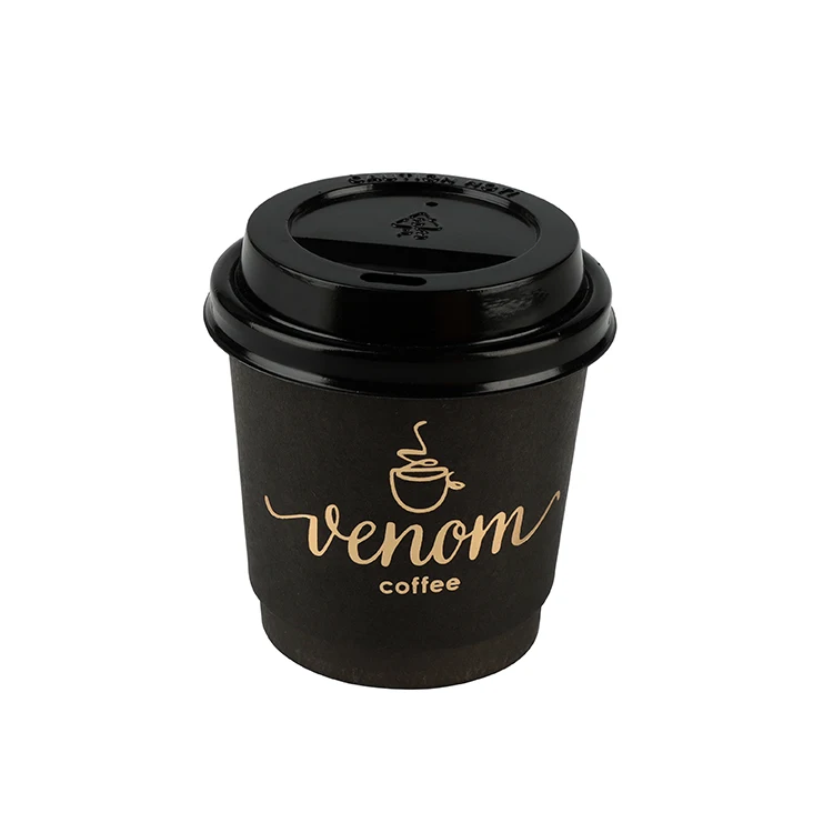 4oz 8oz 12oz disposable custom logo all black hot coffee tea paper cup with PS lidPopular