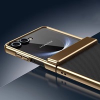 Weview Nouvelle Coque de Téléphone en Cuir Végétalien avec Charnière Électroplaquée pour Z Flip 8 4 5 6 7, Écran en Verre Transparent, Protection Intégrale Anti-Chute à 360°