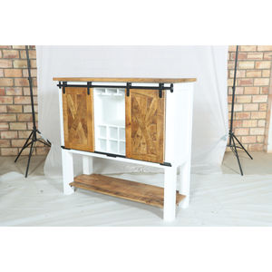 เคาน์เตอร์บาร์บานเลื่อนสไตล์ชนบท Muro สีขาว พร้อมท็อปไม้ธรรมชาติและชั้นวางของ - Product Image 3